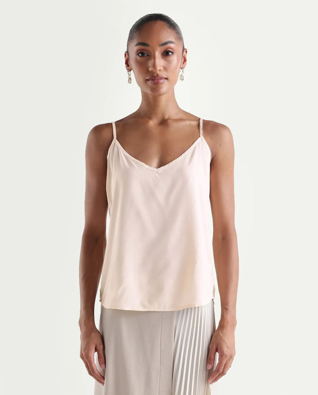 Rareism Women's Holto Beige Viscose Blend High Neck Relaxed Plain Top