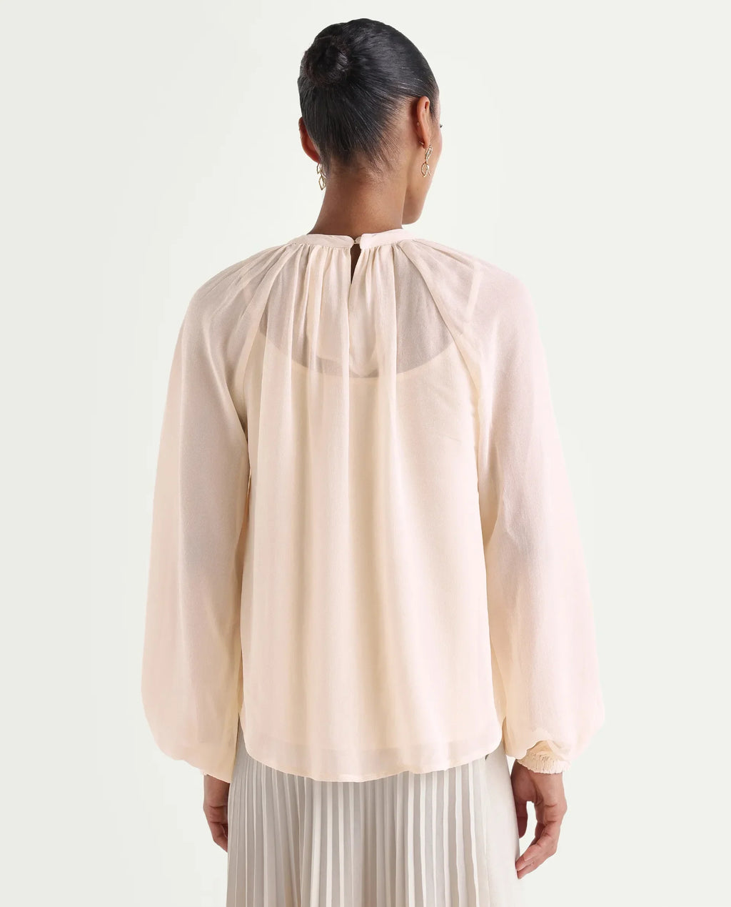 Rareism Women's Holto Beige Viscose Blend High Neck Relaxed Plain Top