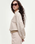 Rareism Women's Ruemb Beige Linen Blend Johnny Collar Relaxed Plain Top