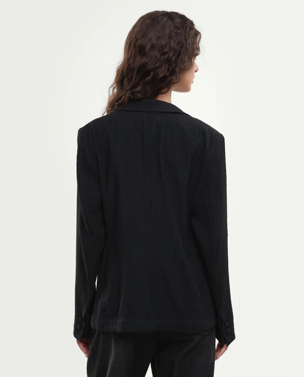 Rareism Women's Diza Black Viscose Blend Lapel Neck Button Regular Plain Blazer