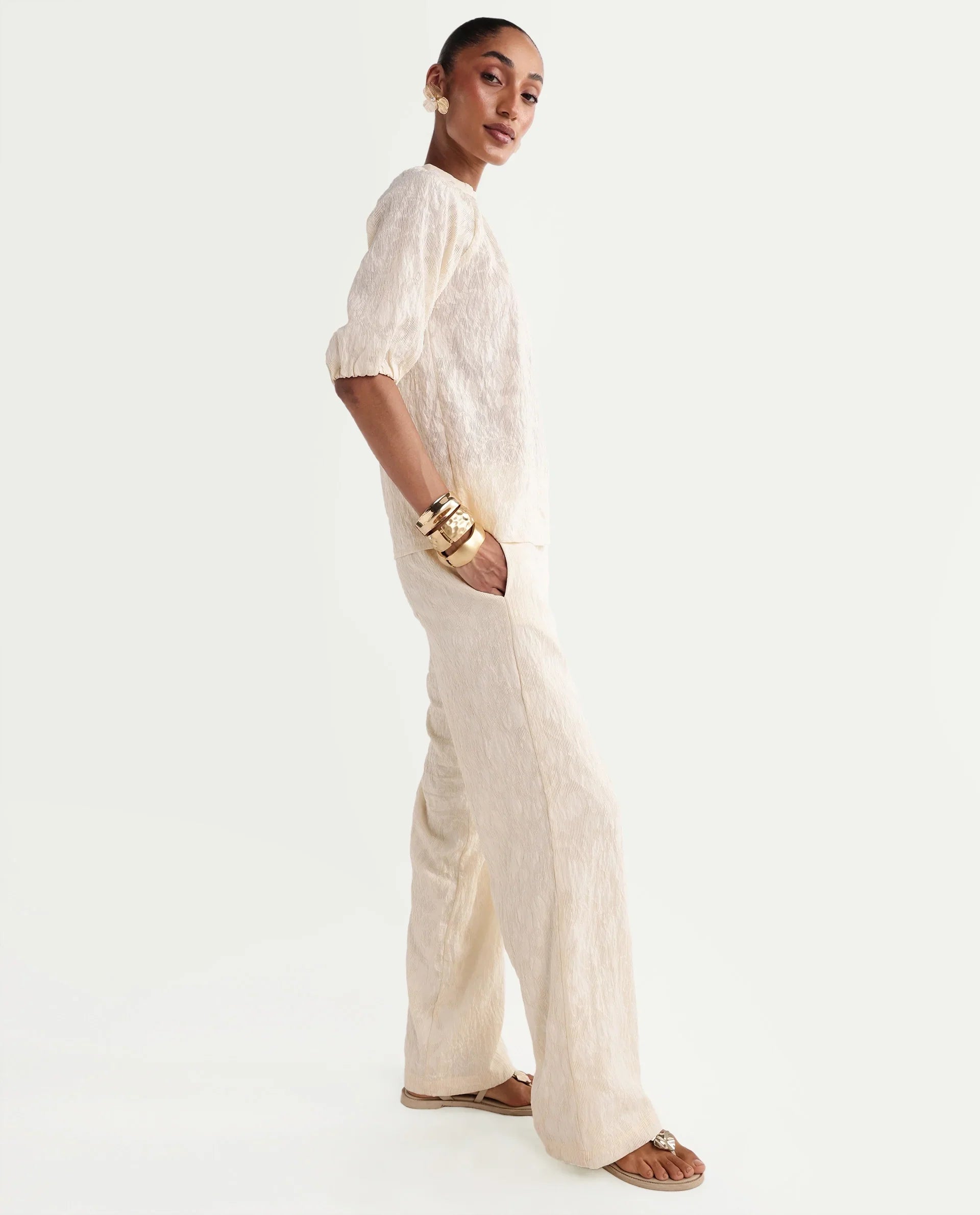 Rareism Women's Hanto-B Off White Viscose Blend Wide Plain Trouser