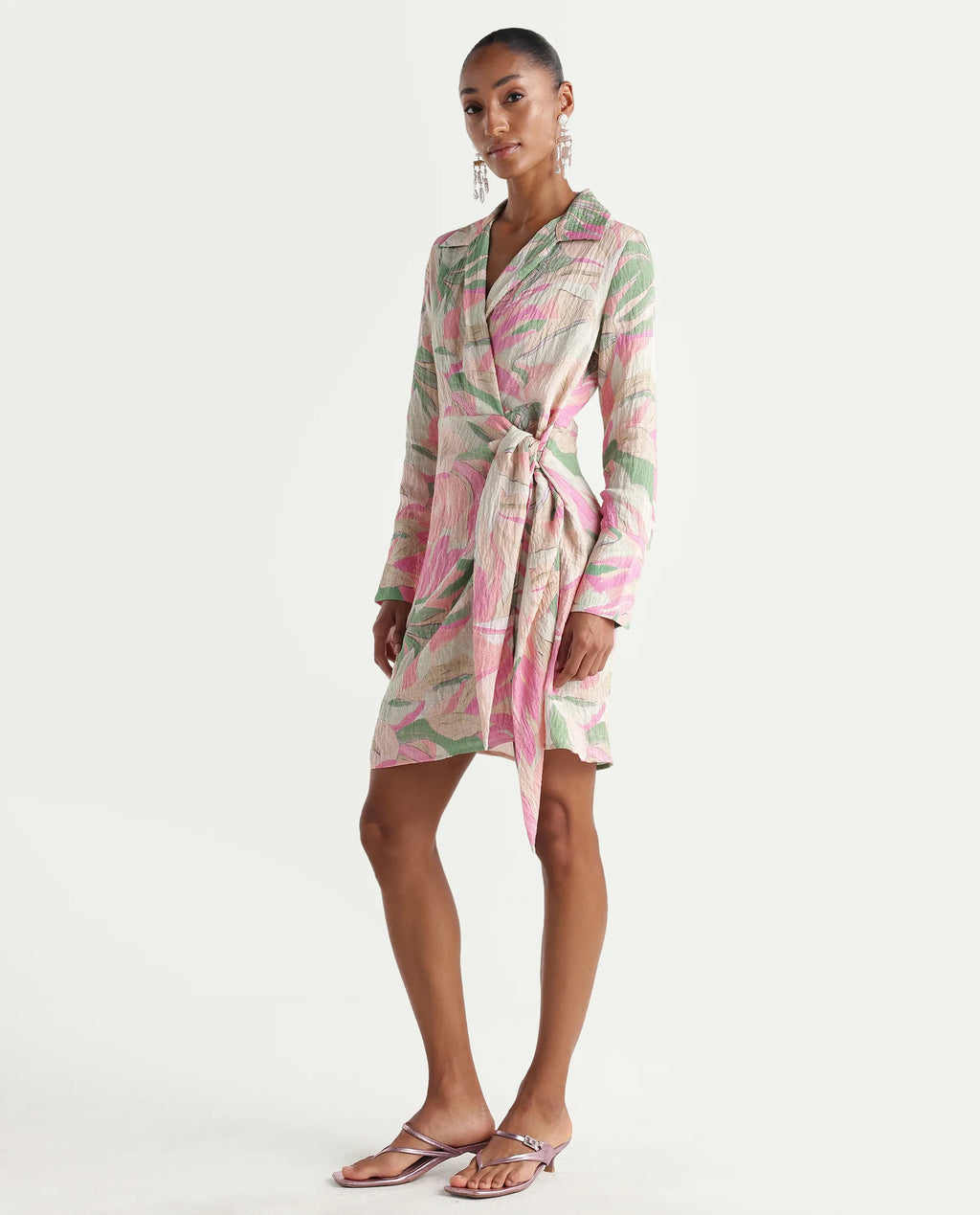 Rareism Women's Hiro Multi Viscose Blend Johnny Collar Wrap Abstract Print Dress
