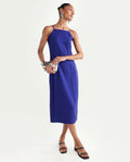 Rareism Women's Kira Navy Viscose Square Neck Fitted Plain Dress