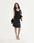 Rareism Women's Petir Black Polyester Elastic Bodycon Plain Skirt