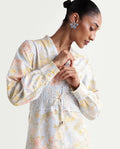 Rareism Women's Rurin Pastel Blue Viscose Blend Built-Up A-Line Floral Print Dress