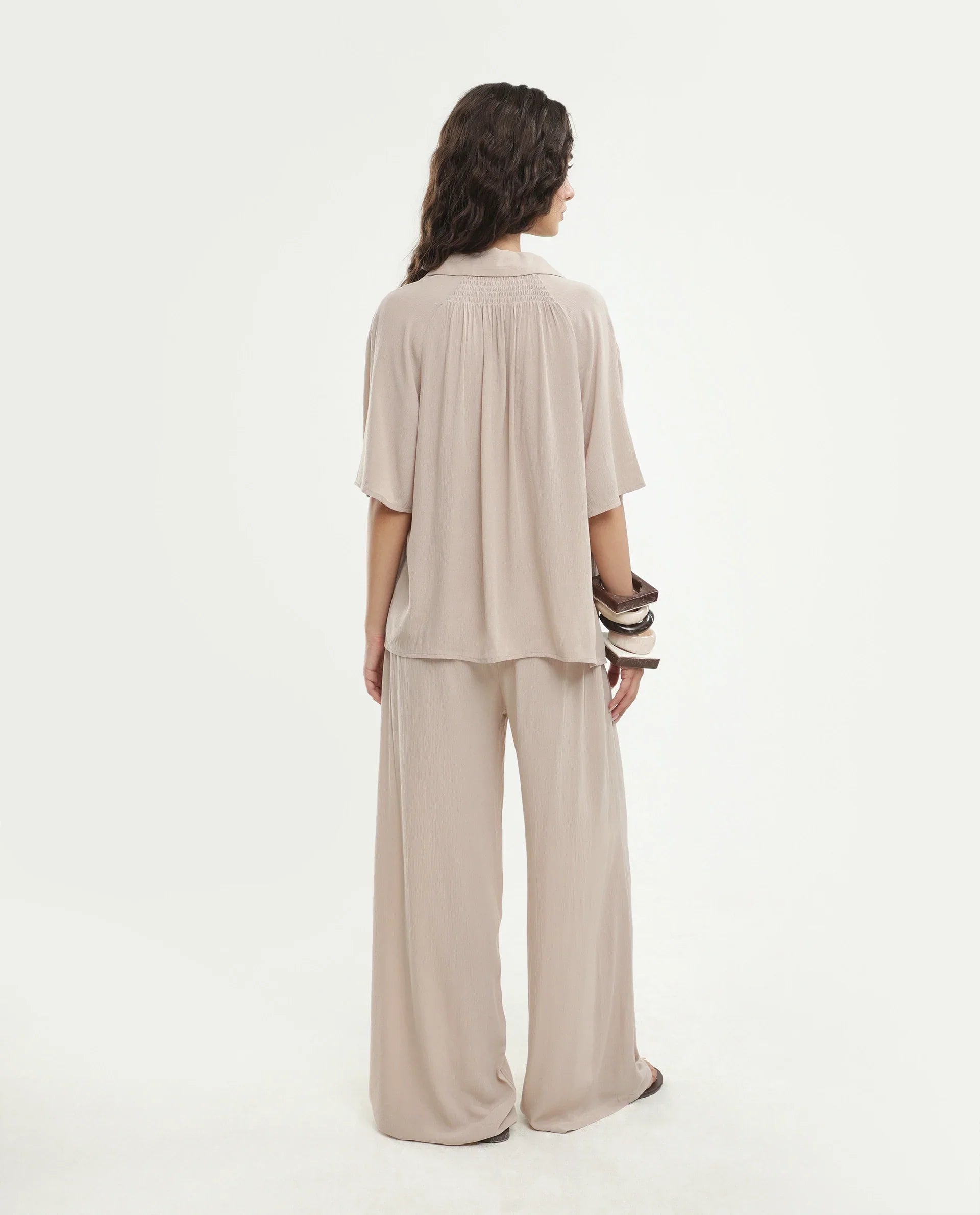 Rareism Women's Vaxon-B Beige Viscose Fabric Ankle length Wide Leg Plain Trouser
