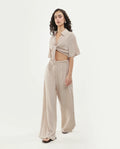 Rareism Women's Vaxon-B Beige Viscose Fabric Ankle length Wide Leg Plain Trouser