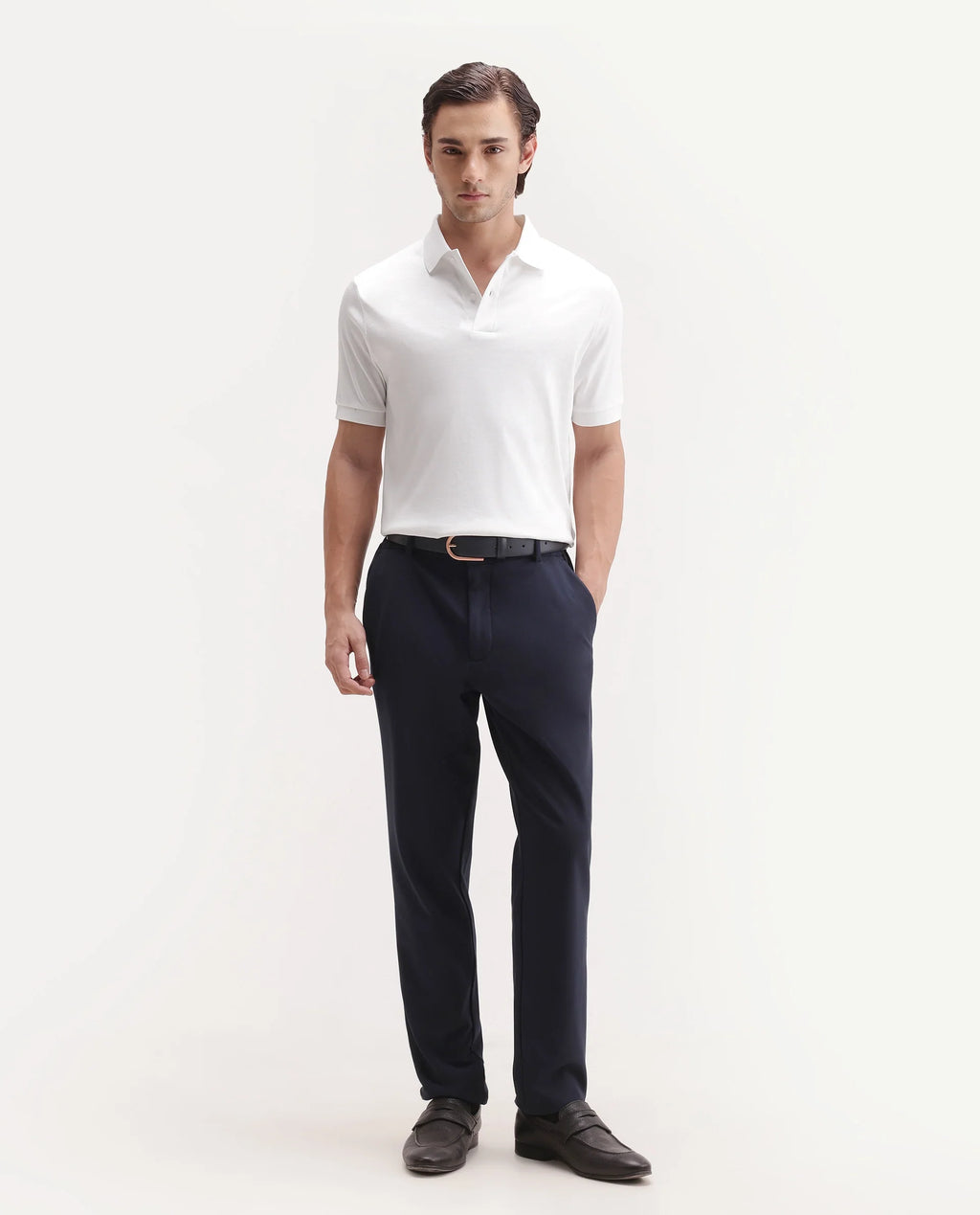 Rare Rabbit Men's Basic Rr-Corp-Tove White Cotton Spread Collar Regular Plain Polo