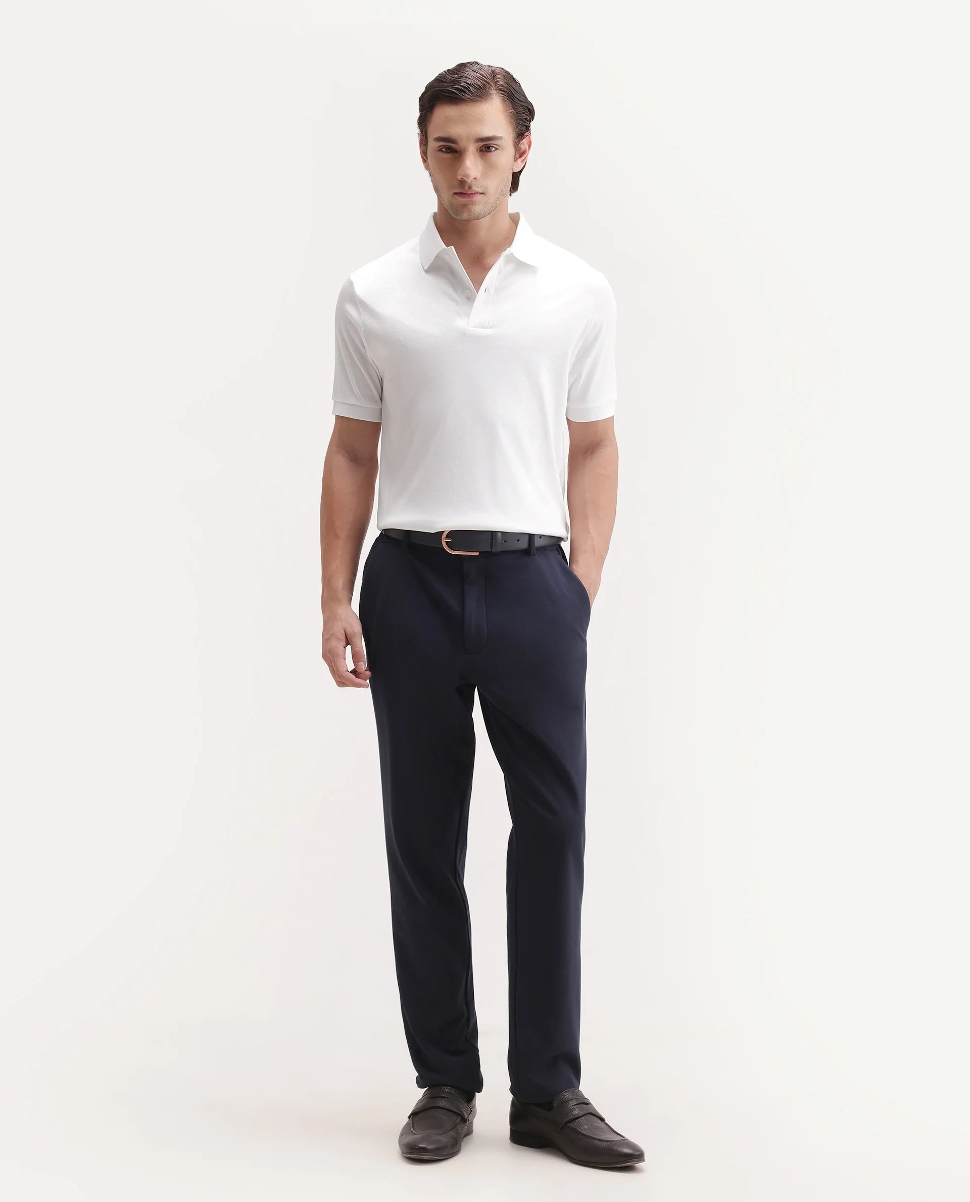 Rare Rabbit Men's Basic Rr-Corp-Tove White Cotton Spread Collar Regular Plain Polo
