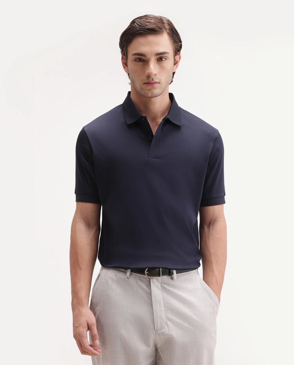 Rare Rabbit Men's Basic Rr-Corp-Tove Navy Cotton Spread Collar Regular Plain Polo
