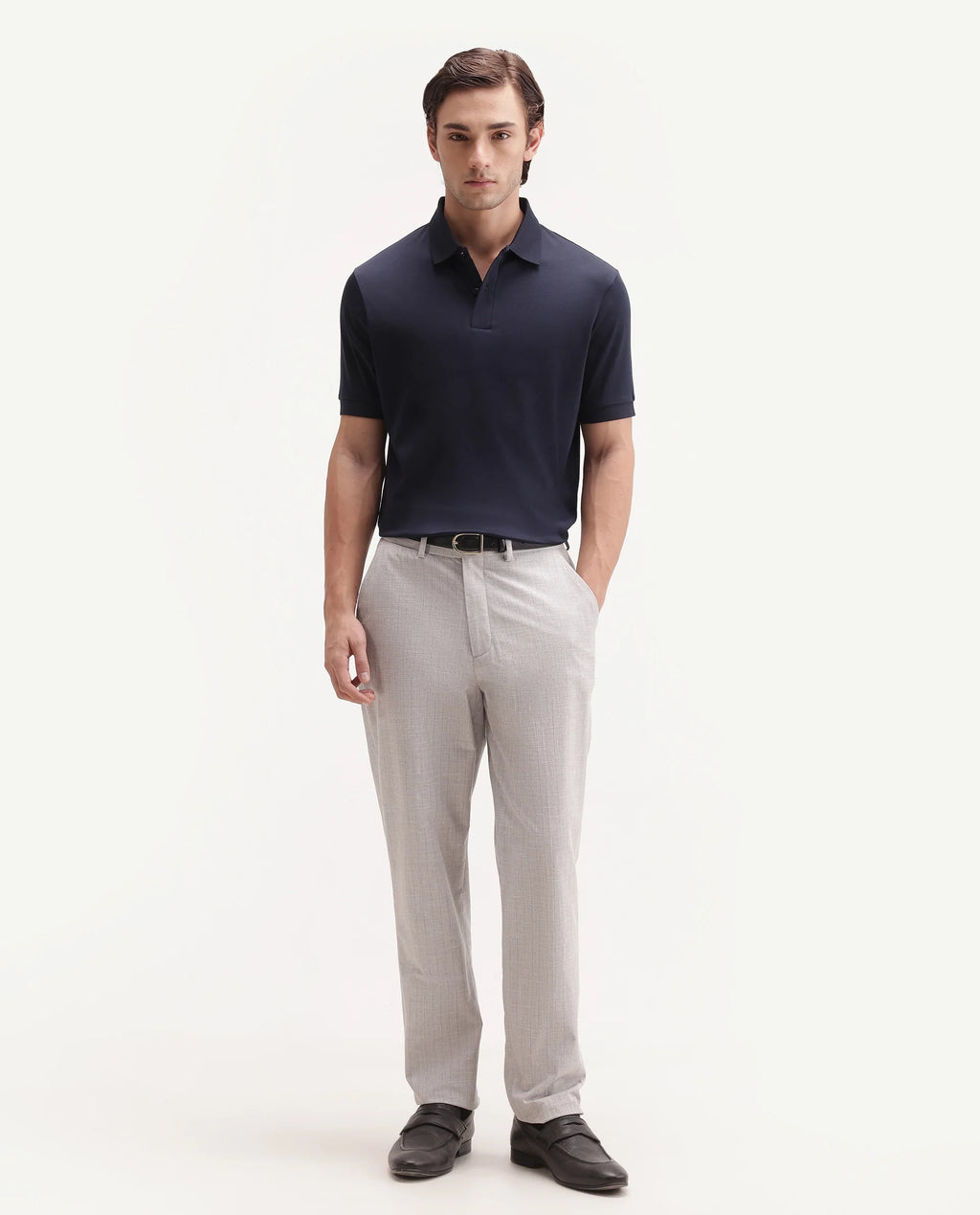 Rare Rabbit Men's Basic Rr-Corp-Tove Navy Cotton Spread Collar Regular Plain Polo