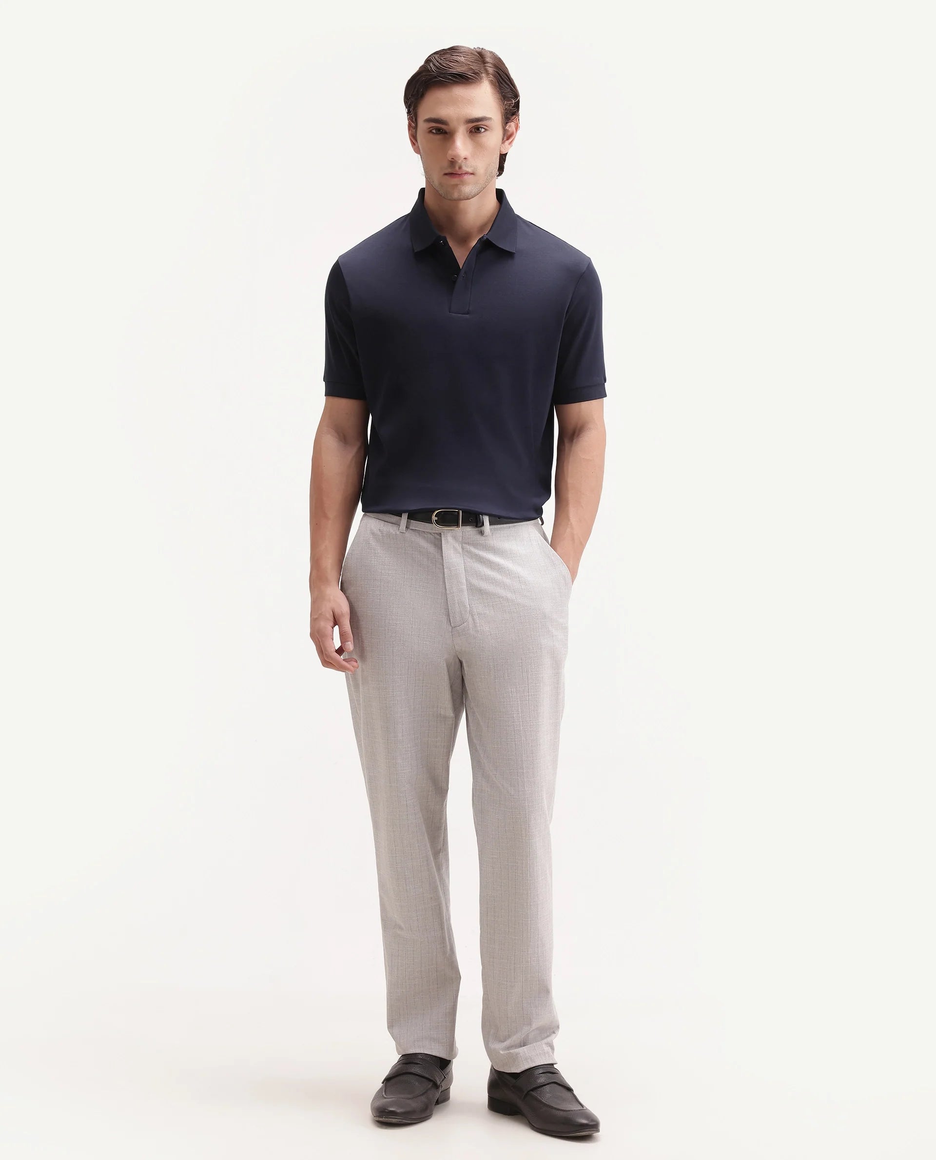 Rare Rabbit Men's Basic Rr-Corp-Tove Navy Cotton Spread Collar Regular Plain Polo