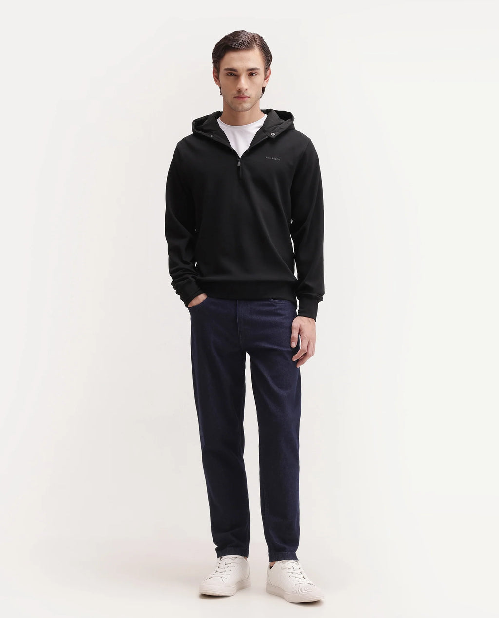 Rare Rabbit Men's Basic Rr-Corp-Duro Black Cotton Blend Regular Plain Sweatshirt