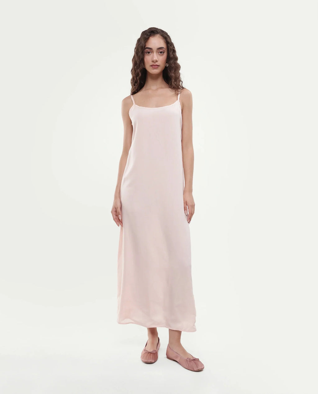 Rareism Women's Rumink Pastel Pink Viscose Band Collar Button A-Line Printed Dress