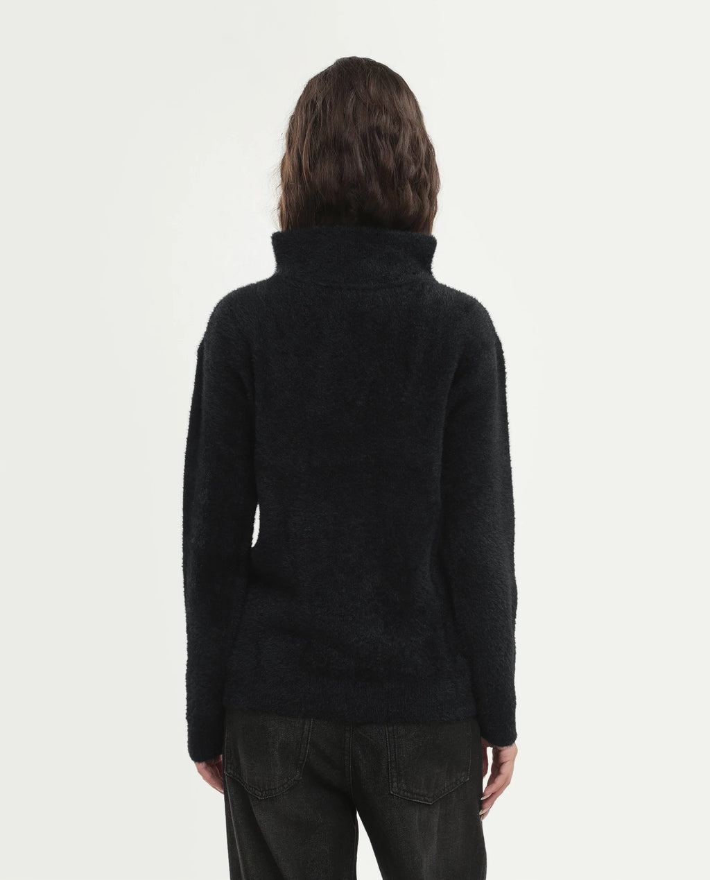 Rareism Women's Asseraw26 Black Nylon Blend Johnny Collar Relaxed Fit Plain Sweater