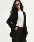 Rareism Women's Jugaw26 Black Acrylic Blend Lapel Neck Relaxed Fit Plain Shrug