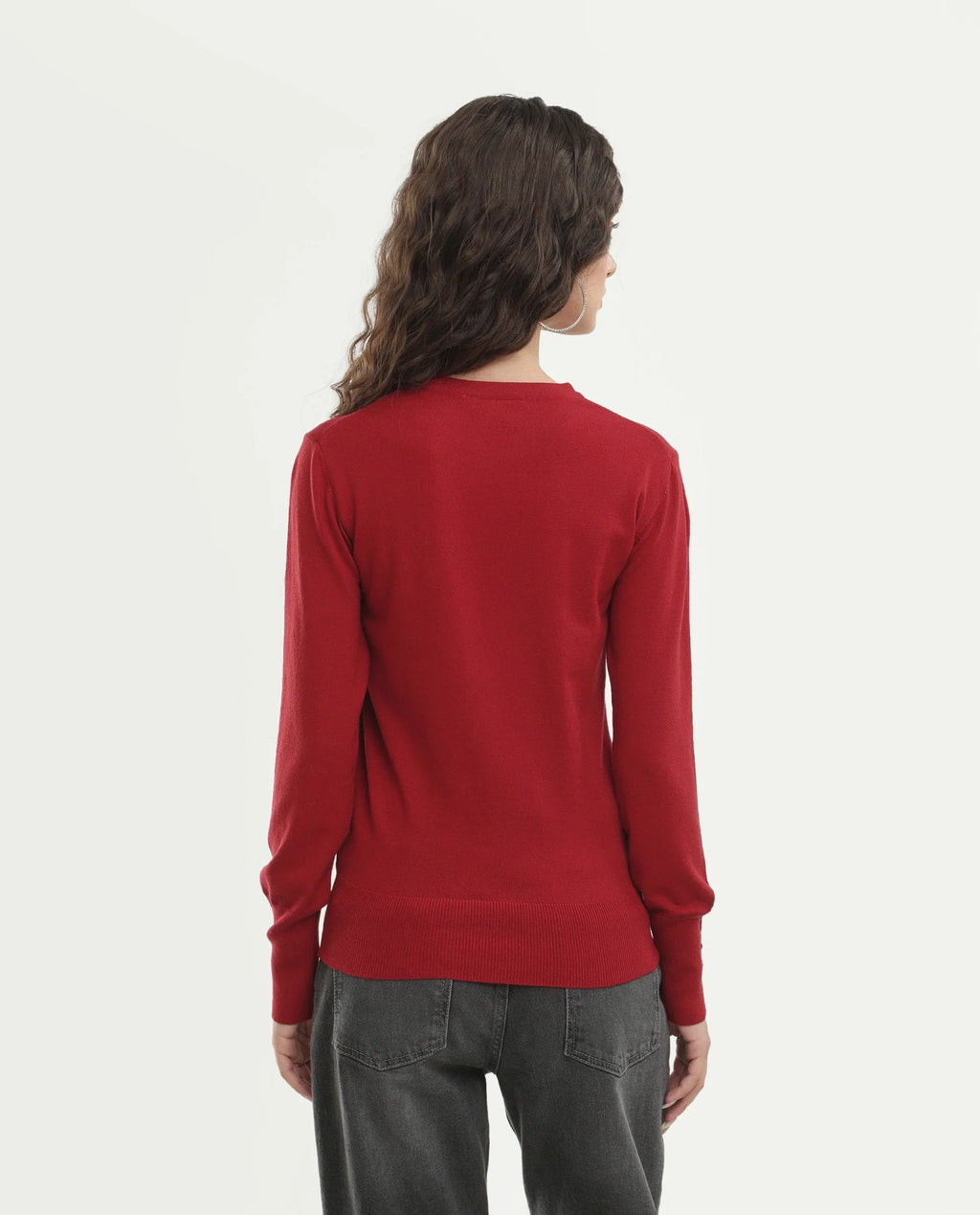 Rareism Women's Loran Dark Red Viscose Blend Crew Neck Regular Fit Plain Top