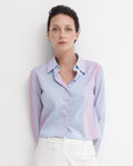 Rareism Women's Abylay Light Purple Drop Collar Striped Cuffed Sleeve Regular Fit Top