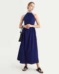 Rareism Women's Acina Blue Polyester Sleeveless Fit And Flare Plain Dress