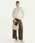 Rareism Women's Adhara Off White Acrylic High Neck Plain Regular Fit Sweater