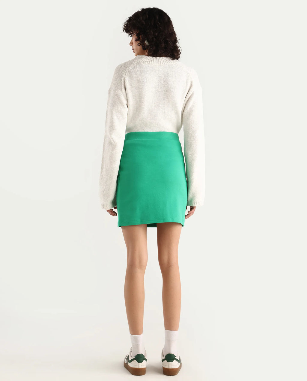 Rareism Women's Afkor B Green Cotton Plain Mini Regular Fit Skirt