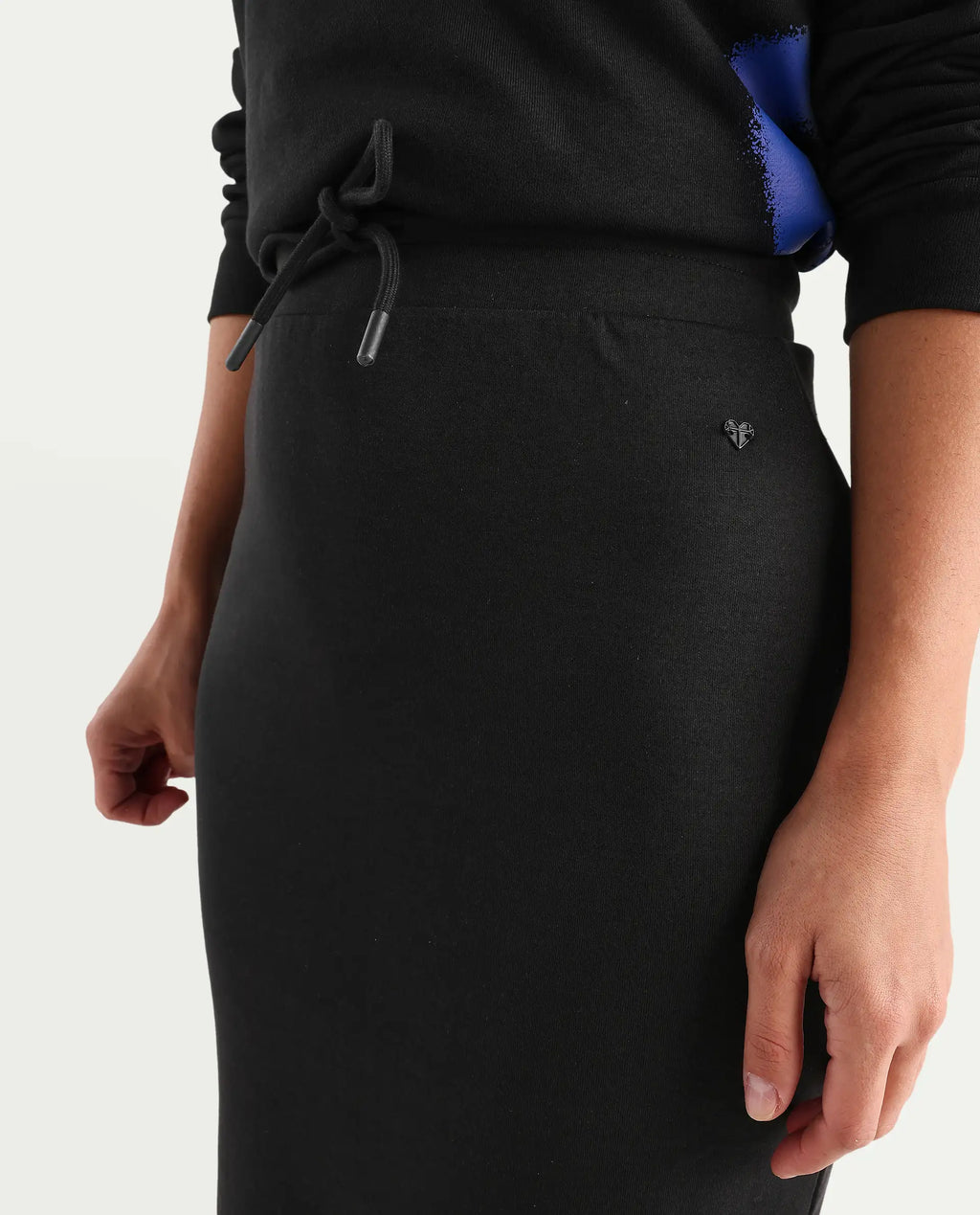 Rareism Women's Afsko B Black Cotton Plain Midi Straight Fit Skirt