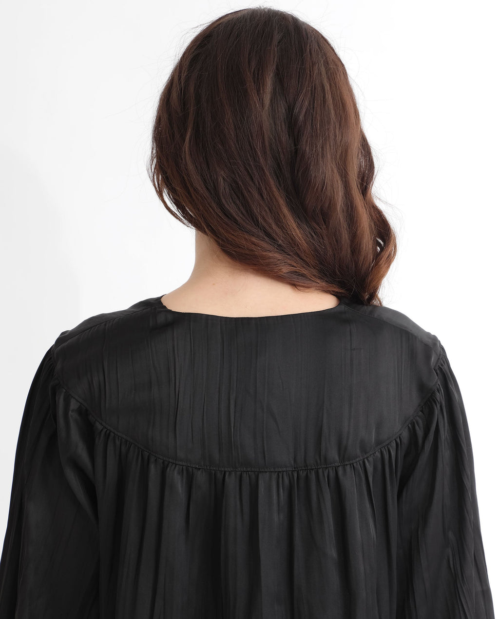 Rareism Women's Agathe Black Polyester Tie-Up Neck Plain Balloon Sleeve Relaxed Fit Top