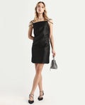 Rareism Women's Agri Black Polyester Shoulder Strap Jacquard Sleeveless Mini Regular Fit Dress