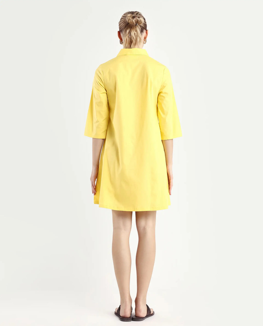 Rareism Women's Ahho Yellow Cotton Asymmetric Neck Plain Mini A-Line Dress