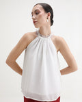 Rareism Women's Akane White Polyester Halter Neck Plain Sleeveless Regular Fit Top