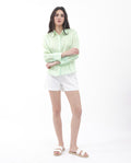 Rareism Women's Aksana Blue Cotton Drop Collar Striped Cuffed Sleeve Regular Fit Shirt