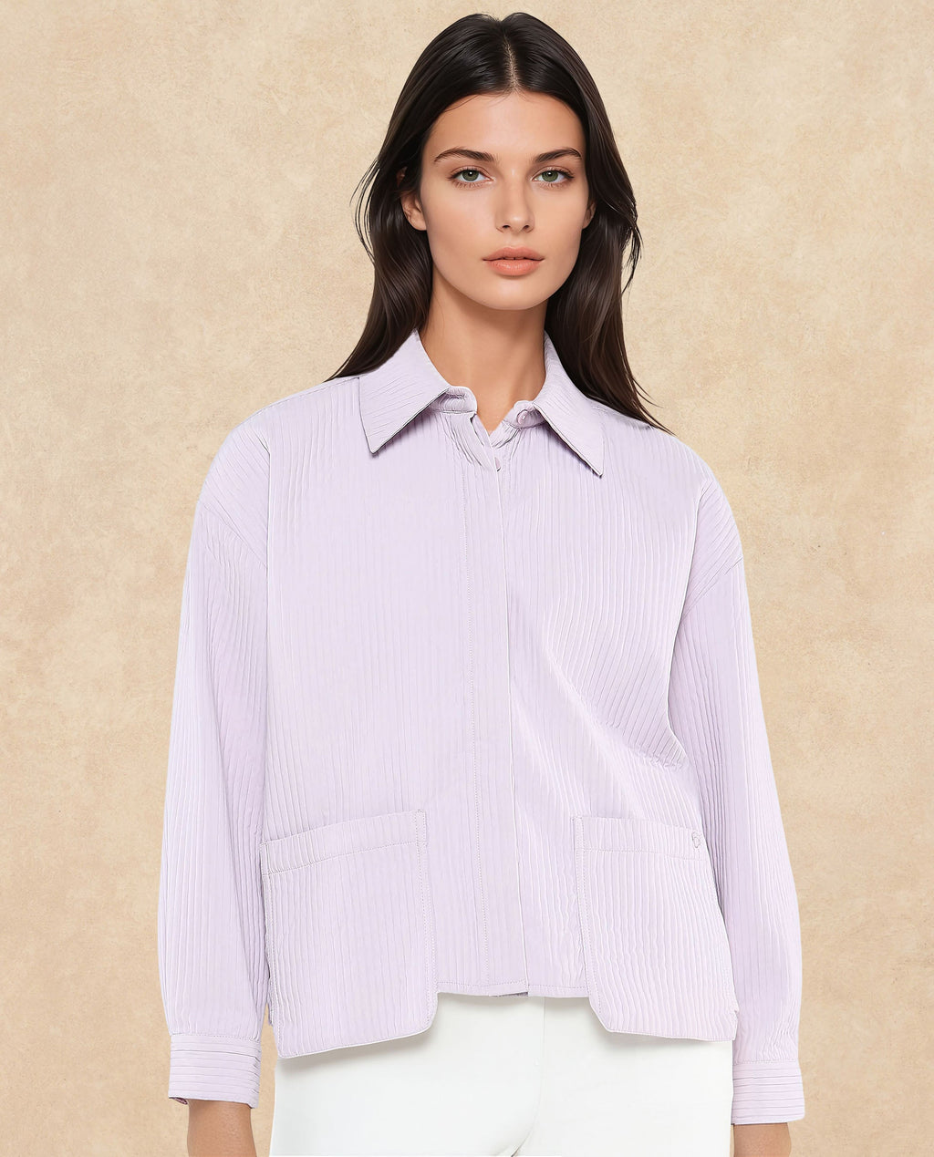 Rareism Women's Albury Dusky Purple Polyester Drop Collar Plain Cuffed Sleeve Boxy Fit Jacket