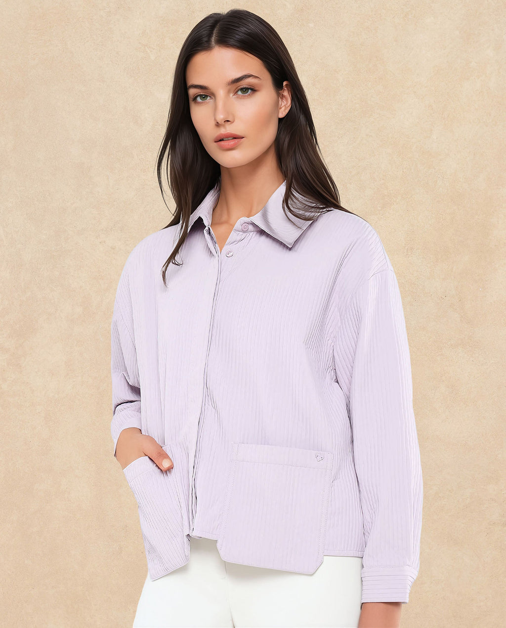 Rareism Women's Albury Dusky Purple Polyester Drop Collar Plain Cuffed Sleeve Boxy Fit Jacket