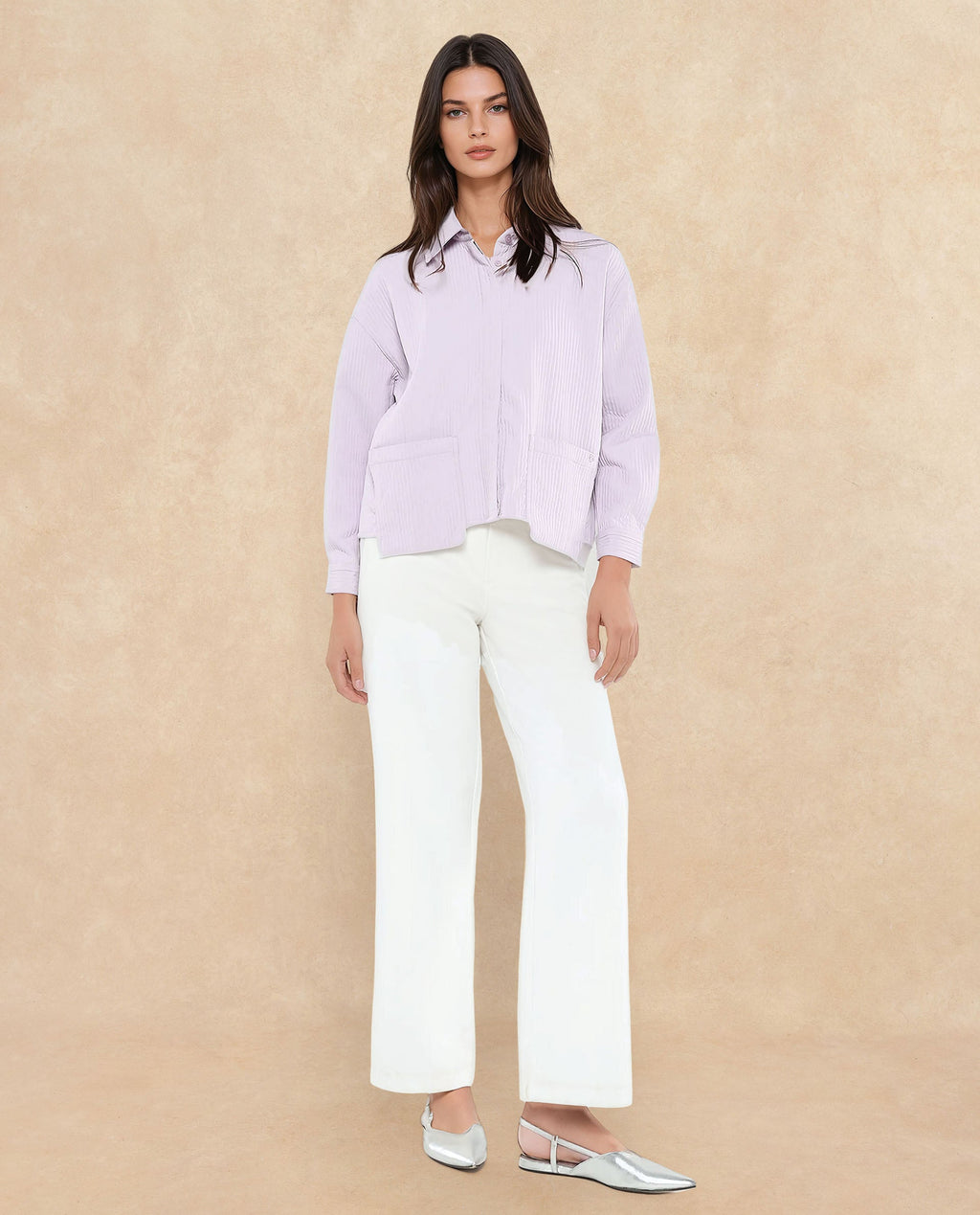 Rareism Women's Albury Dusky Purple Polyester Drop Collar Plain Cuffed Sleeve Boxy Fit Jacket