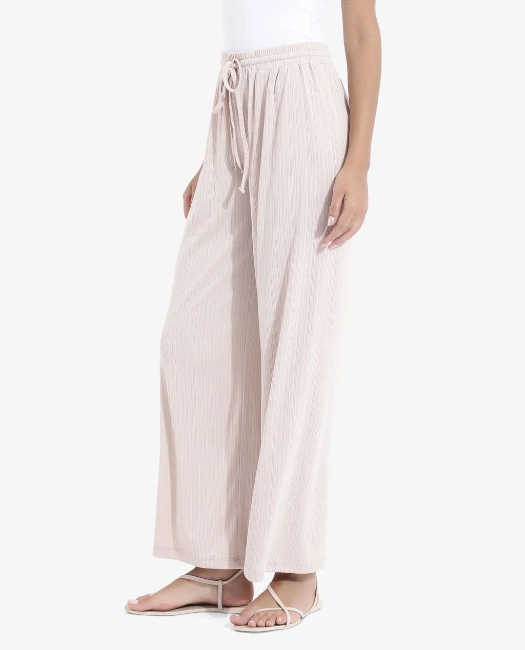 Rareism Women's Alcazar Beige Polyester Blend Plain Ankle Length Straight Fit Trouser