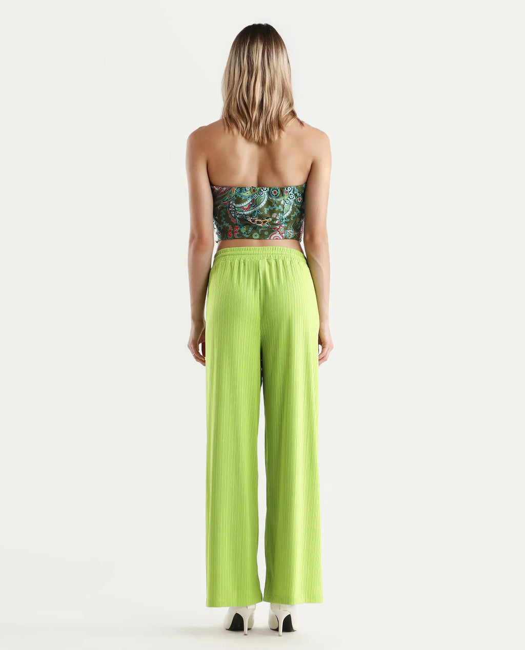 Rareism Women's Alcazar Flouroscent Green Polyester Blend Plain Ankle Length Straight Fit Trouser