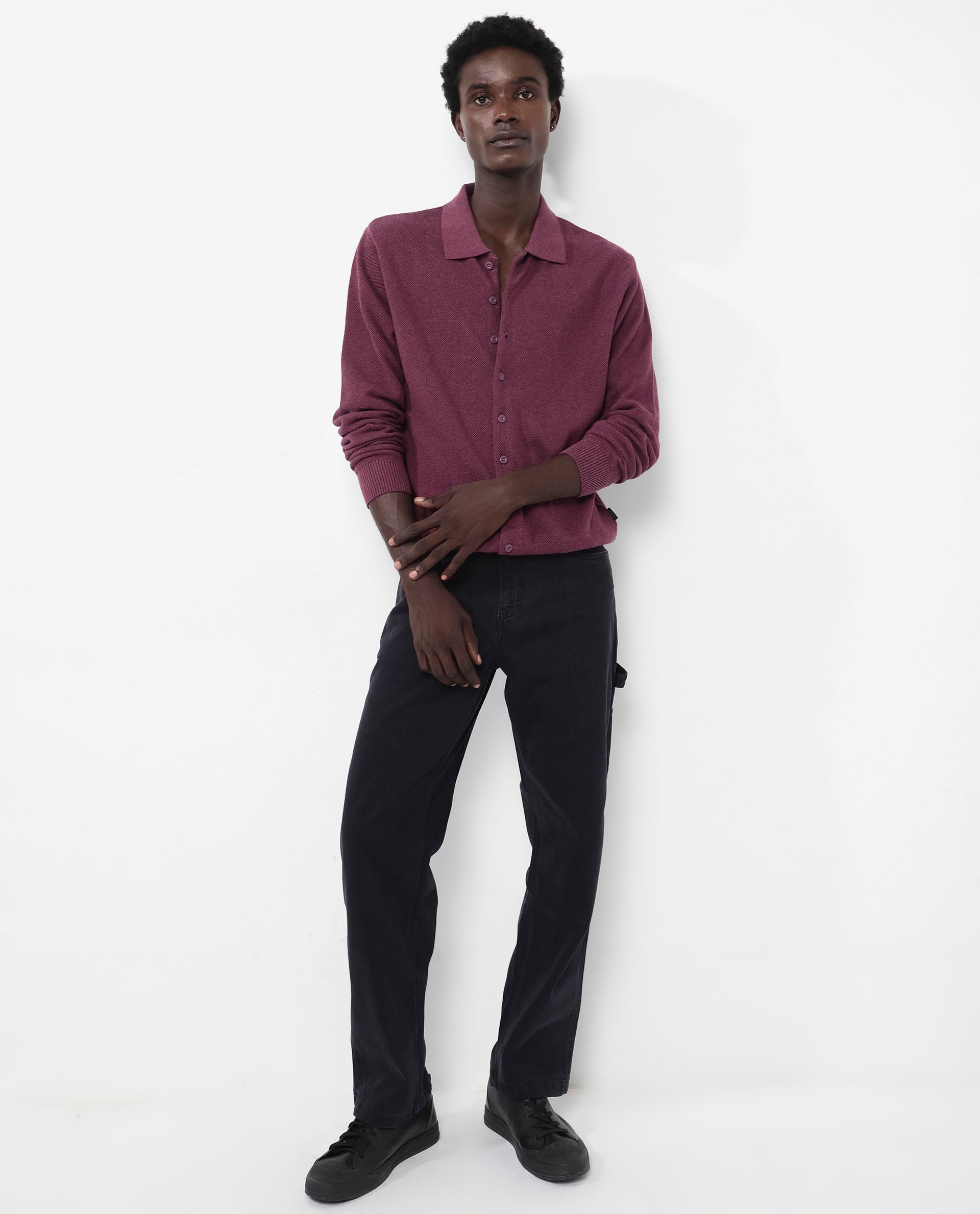 Rare Rabbit Men's Alias-N Dusky Purple Cotton Plain Regular Fit Full Sleeve Collared Shirt