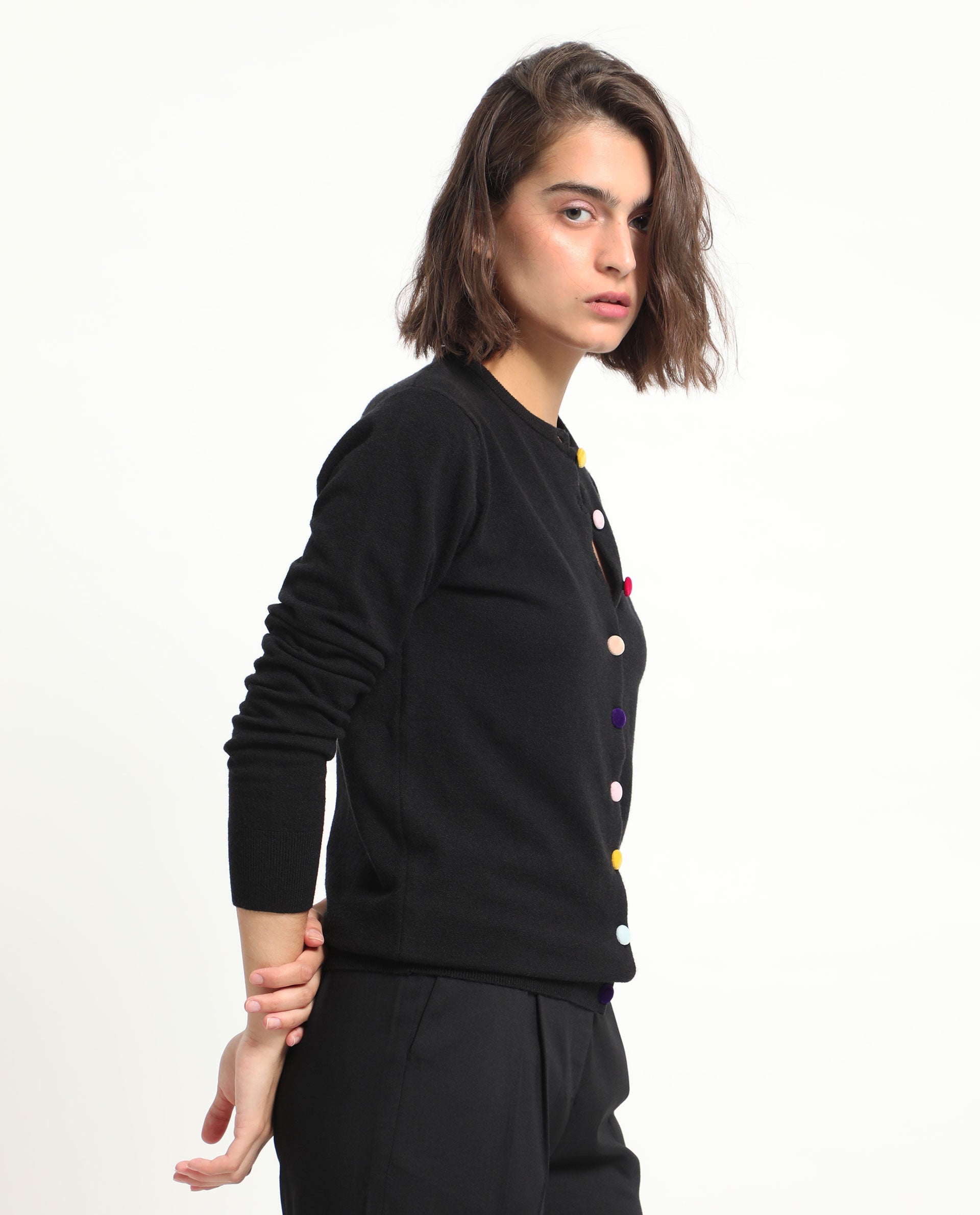 Rareism Women's Alle Black Viscose Crew Neck Plain Regular Fit Sweater