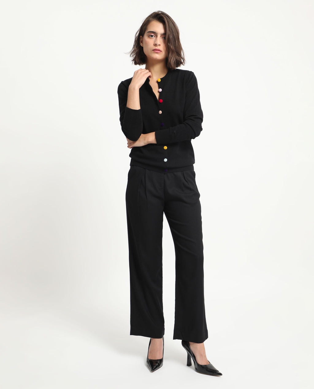 Rareism Women's Alle Black Viscose Crew Neck Plain Regular Fit Sweater