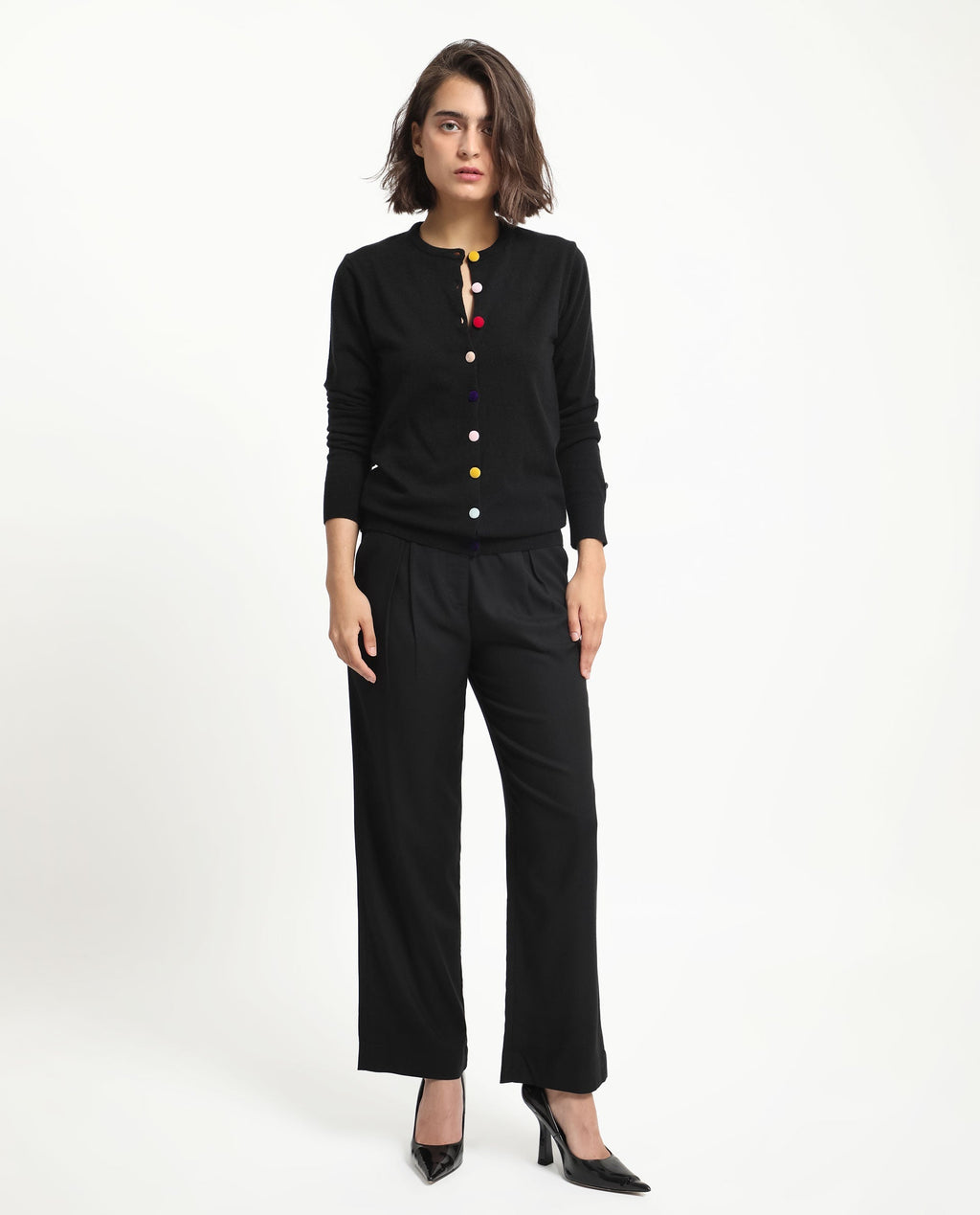 Rareism Women's Alle Black Viscose Crew Neck Plain Regular Fit Sweater