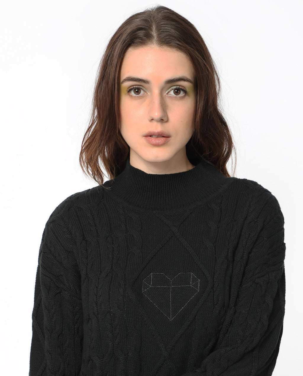 Rareism Women's Allen Black Cotton Turtle Neck Plain Regular Fit Sweater