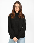 Rareism Women's Allen Black Cotton Turtle Neck Plain Regular Fit Sweater
