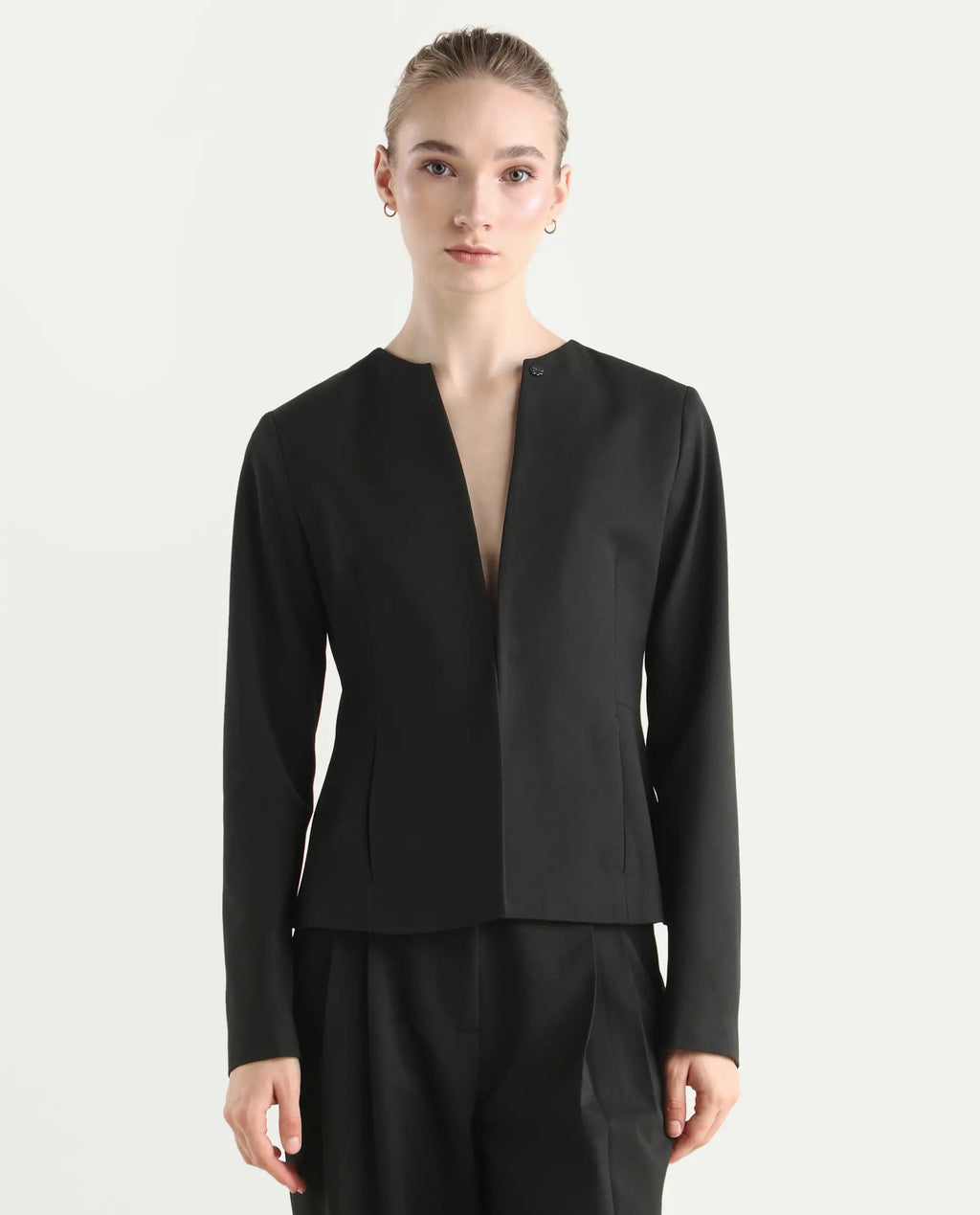 Rareism Women's Allenso Black Polyester Blend Full Sleeve Plain Blazer