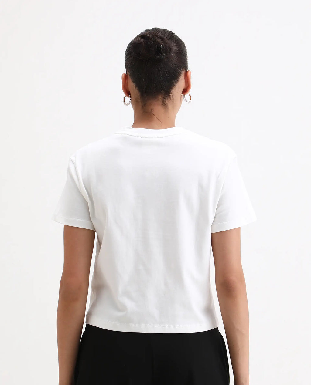 Rareism Women's Alore Off White Cotton Blend Crew Neck Graphic Print Crop Regular Fit T-Shirt