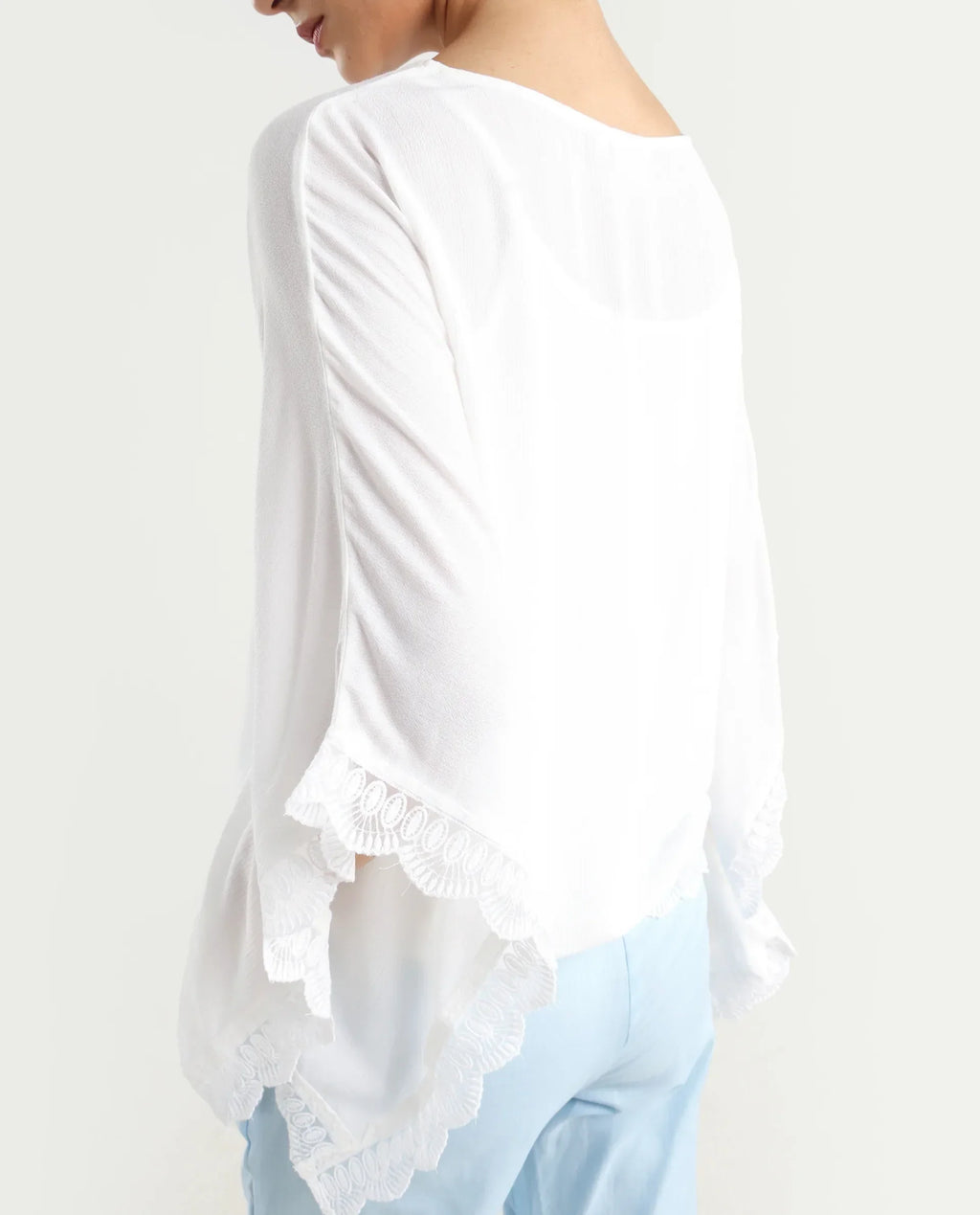 Rareism Women's Ancona White Rayon Boat Neck Plain Kimono Sleeve Relaxed Fit Top