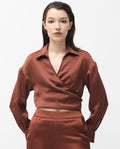Rareism Women's Andreala Dark Brown Polyester Johnny Collar Plain Regular Fit Top