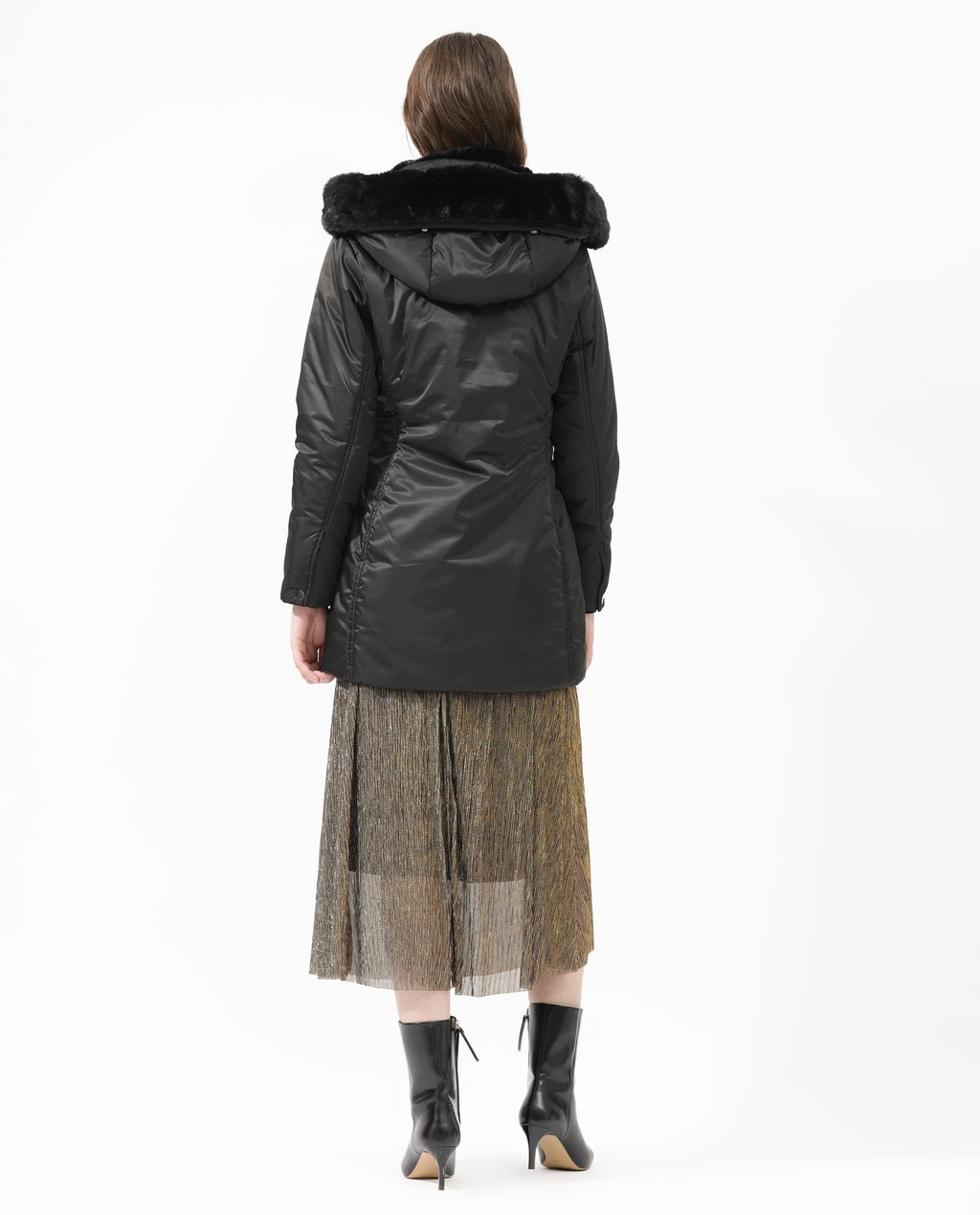 Rareism Women's Angena Black Polyester Hooded Plain Regular Fit Jacket