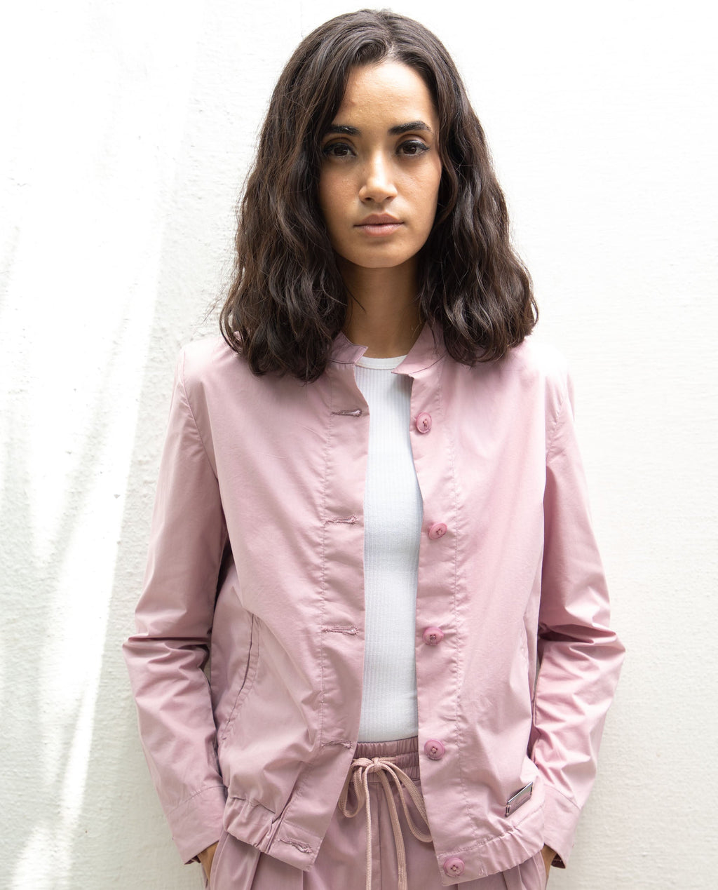 Rareism Women's Aomori Pink Polyester Blend Mandarin Collar Plain Regular Fit Jacket