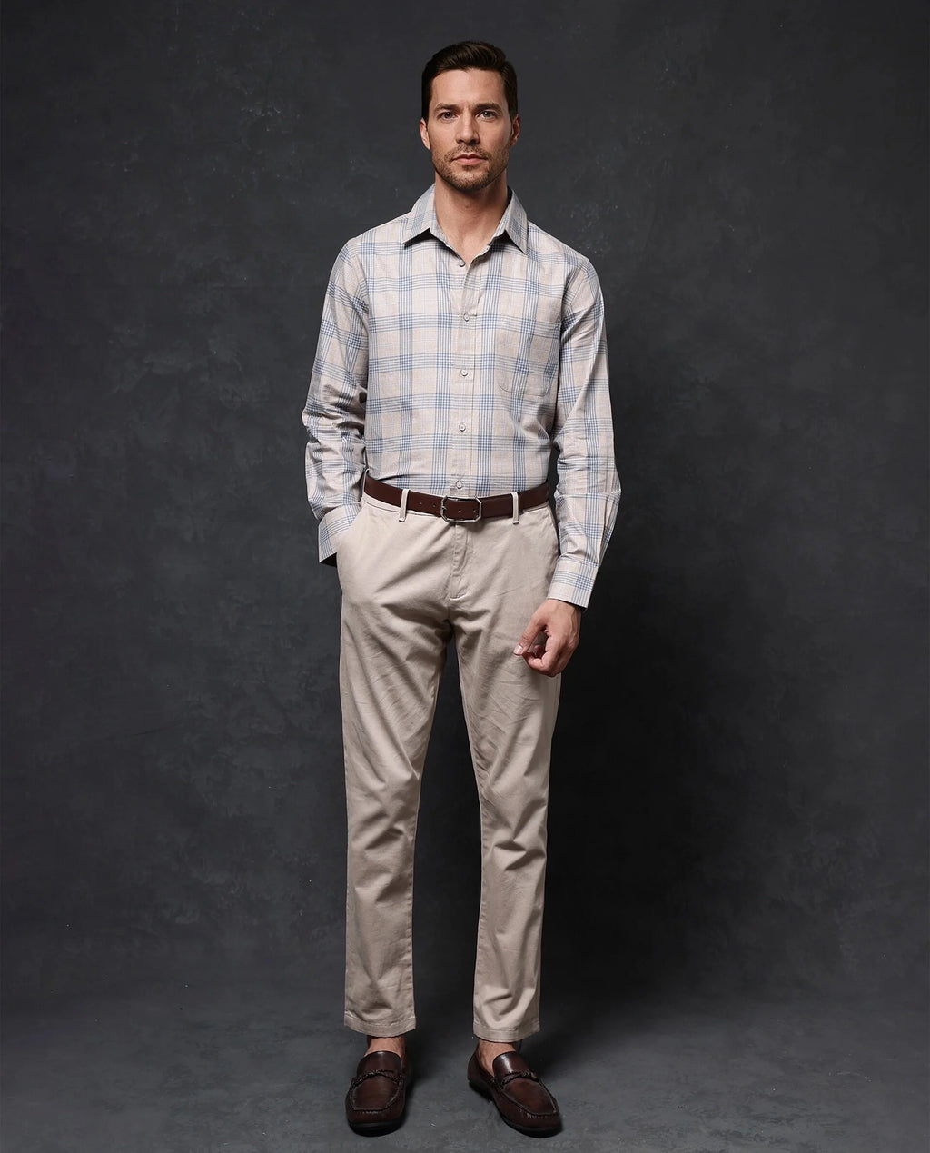 Rare Rabbit Men's Aporo Beige Cotton Checked Print Regular Fit Full Sleeve Collared Shirt