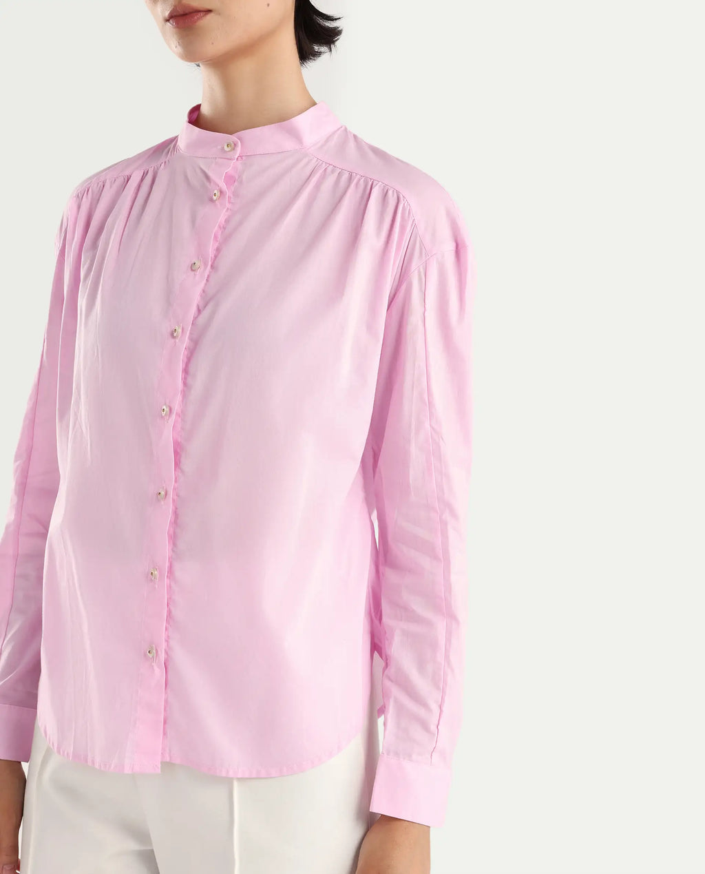 Rareism Women's Arbour Purple Cotton Band Collar Plain Regular Fit Shirt